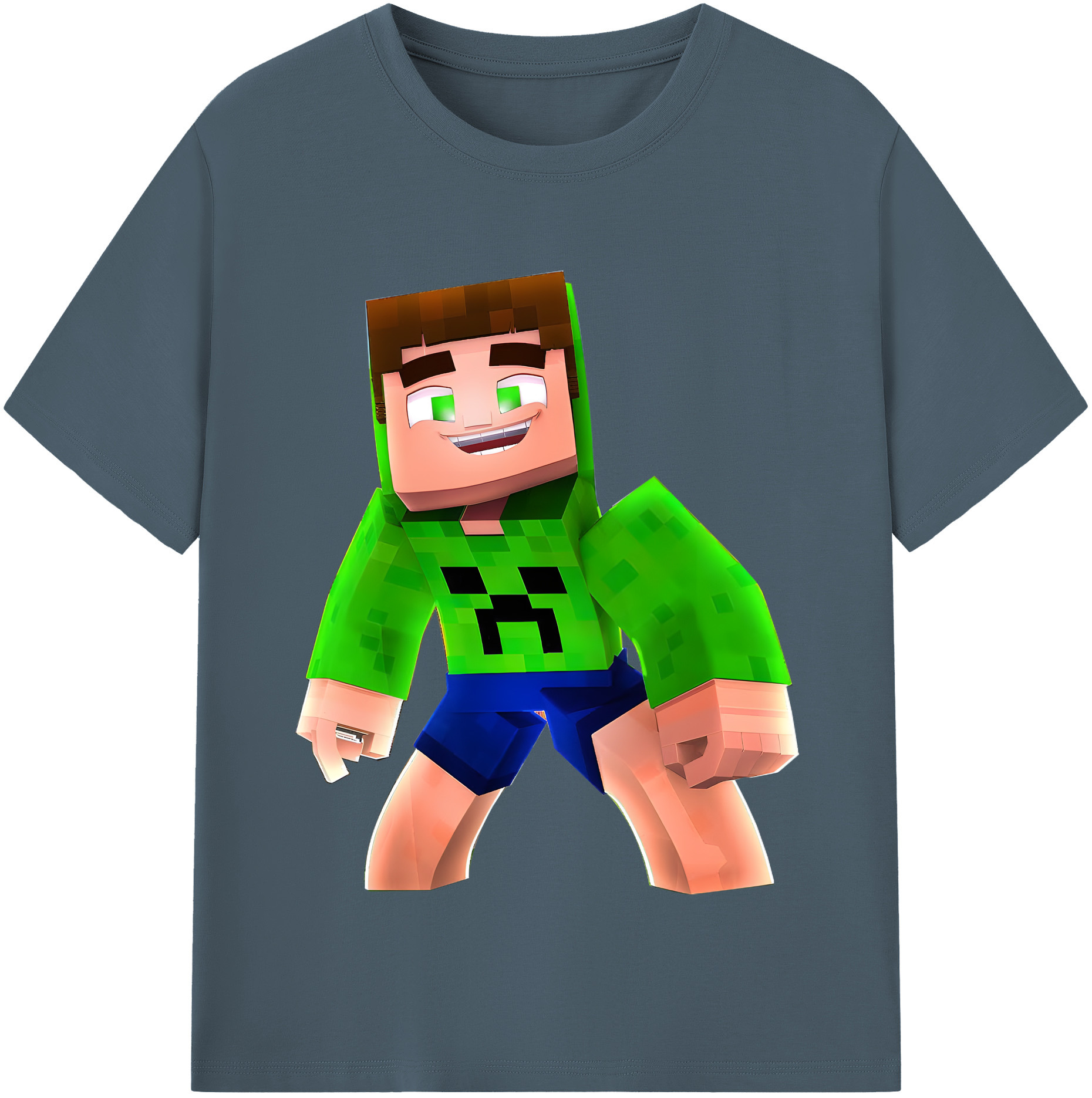 （画像用） マインクラフト ブロックの世界 Minecraft MC Block world 綿100％半袖Tシャツ（フロントプリント）